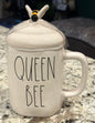 New Rae Dunn white ceramic QUEEN BEE 🐝 topped coffee mug decor