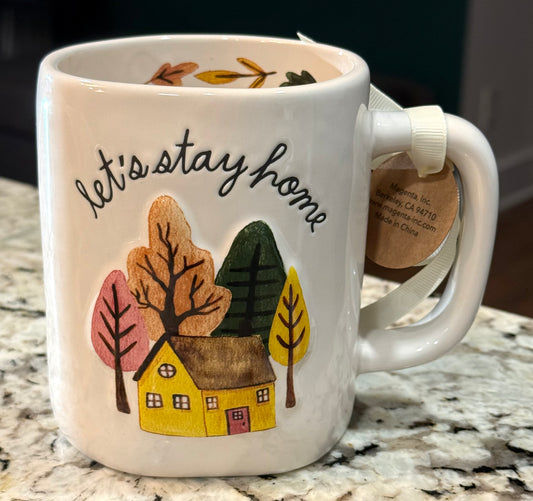 New Rae Dunn white ceramic fall house coffee mug LET’S STAY HOME