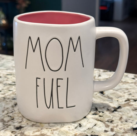 New Rae Dunn white ceramic coffee mug MOM FUEL