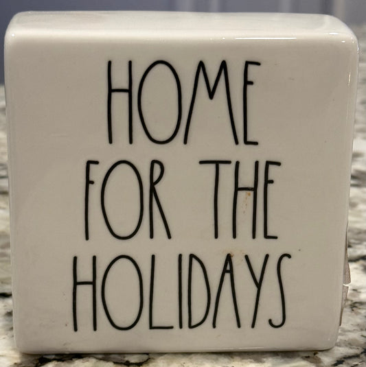 New Rae Dunn Christmas decor block 5x5 HOME FOR THE HOLIDAYS red truck