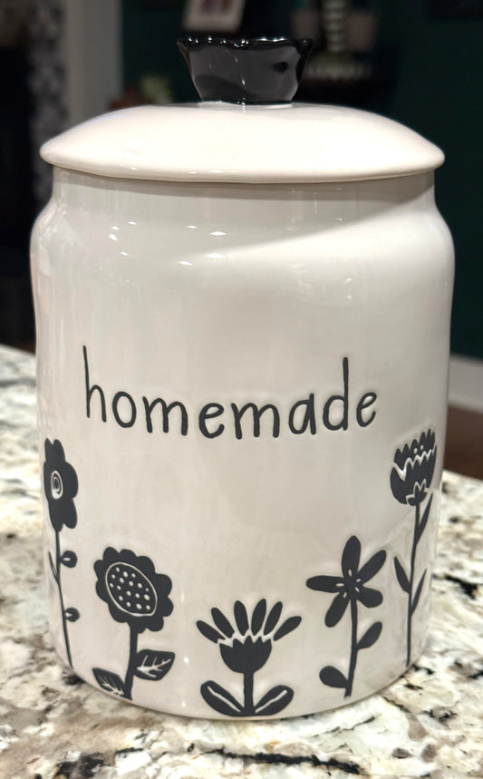 New Rae Dunn white ceramic 8.5” HOMEMADE floral canister