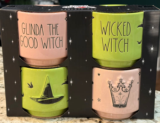 New Rae Dunn x Wizard of Oz ceramic 4-piece pink & green witch ramekin set