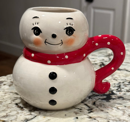 New Joanna Parker ceramic snowman polka dot Christmas coffee mug decor