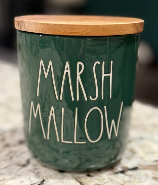 New Rae Dunn green ceramic MARSHMALLOW cellar 4”