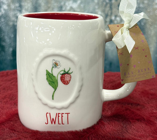 New Rae Dunn white ceramic berry vine mug SWEET