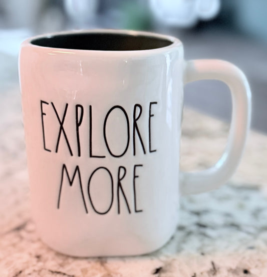 New Rae Dunn white ceramic coffee mug EXPLORER
