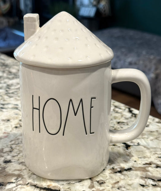 New Rae Dunn white ceramic HOME coffee mug with roof topper