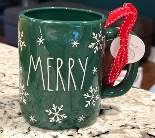 New Rae Dunn green ceramic Christmas coffee mug MERRY