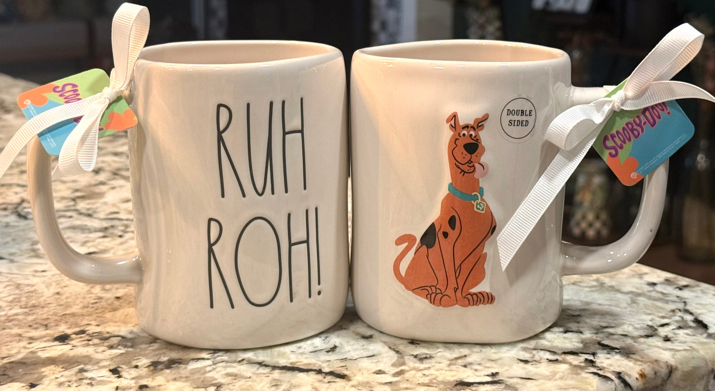 New Rae Dunn x Scooby Doo  white ceramic coffee mug RUH ROH! Sitting Scooby