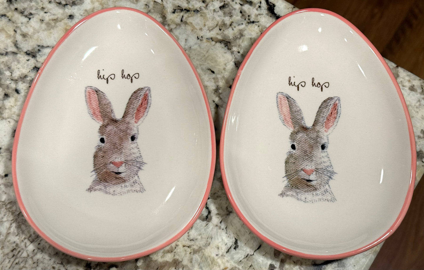 New Rae Dunn ceramic 2-piece Easter Bunny plate set HIP HOP