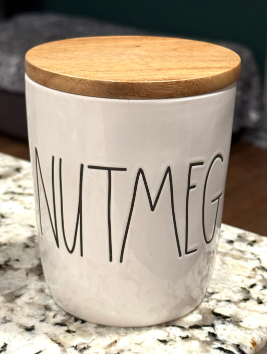 New Rae Dunn white ceramic 5” cellar NUTMEG