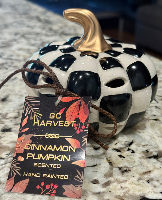New black & white checked  ceramic scented pumpkin