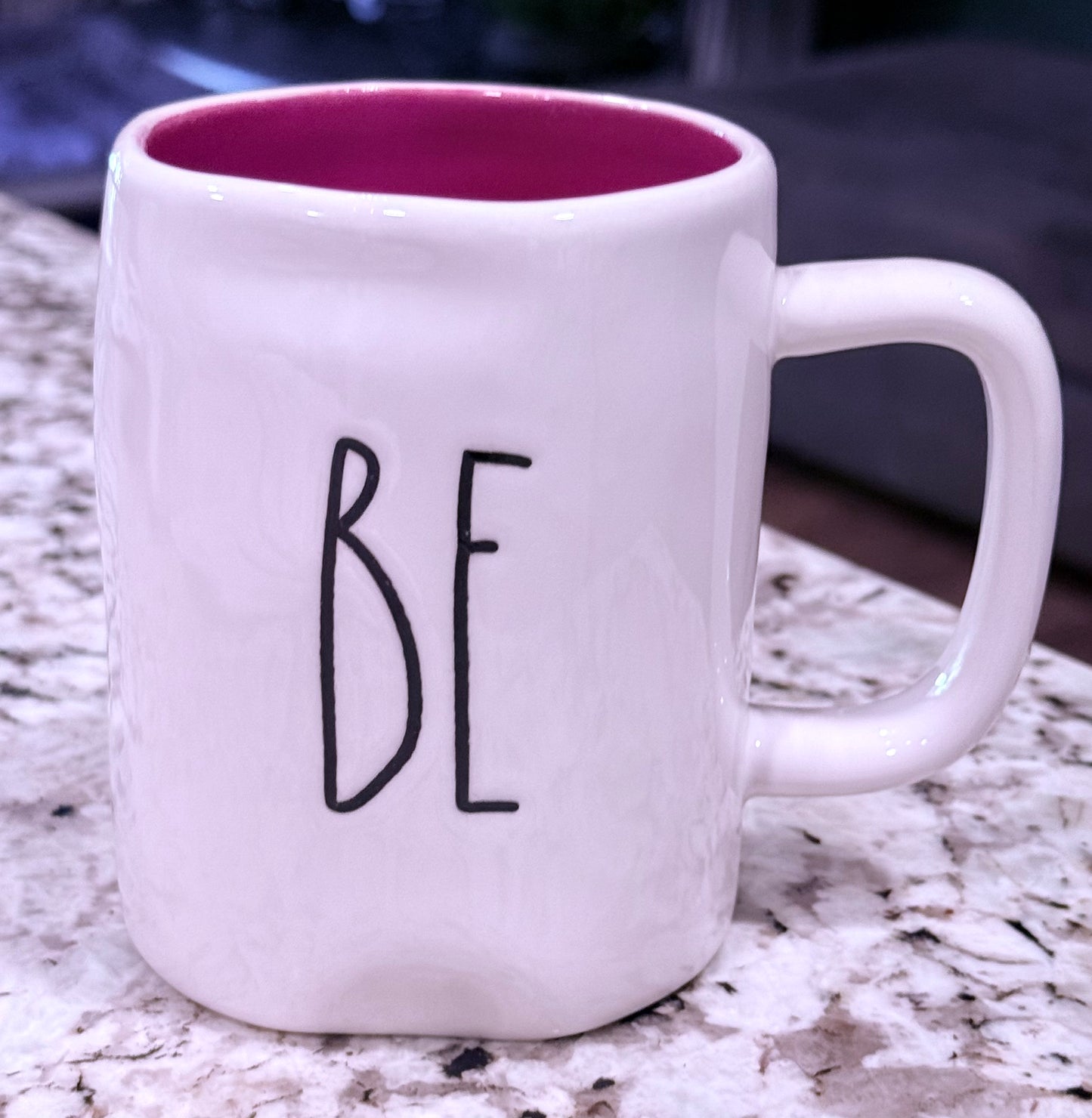Rae Dunn white ceramic coffee mug BE/MINE