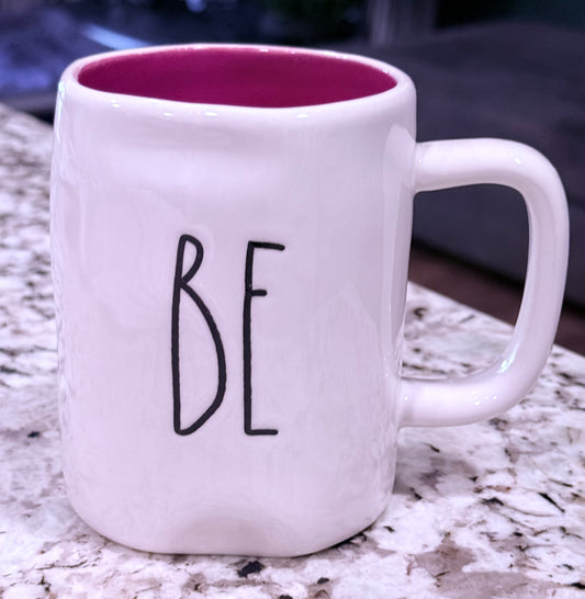 Rae Dunn white ceramic coffee mug BE/MINE