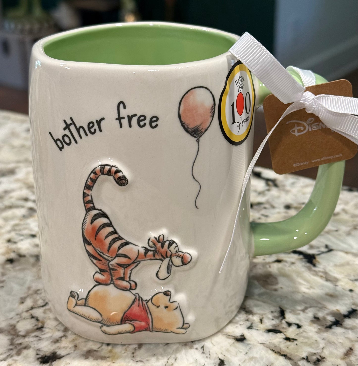 New Rae Dunn white ceramic WINNIE THE POOH coffee mug 100th year edition BOTHER FREE