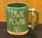 New Rae Dunn green ceramic coffee mug LAWN MOWING FUEL