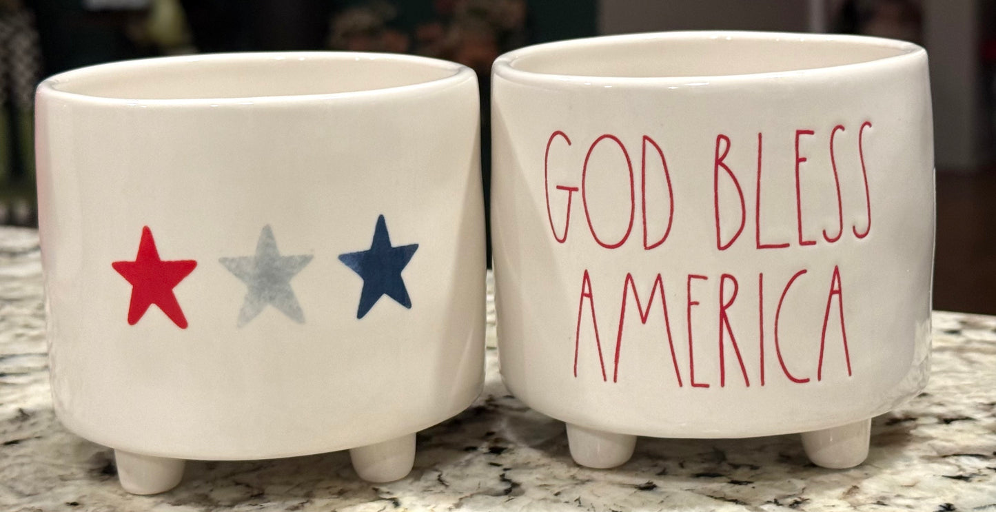 New Rae Dunn Americana ceramic stars 4” planter GOD BLESS AMERICA