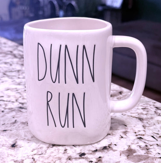 Rae Dunn white ceramic coffee mug DUNN RUN