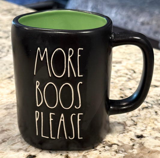 New Rae Dunn black ceramic Halloween coffee mug MORE BOOS PLEASE