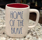 New Rae Dunn Americana white ceramic red interior coffee mug HOME OF THE BRAVE