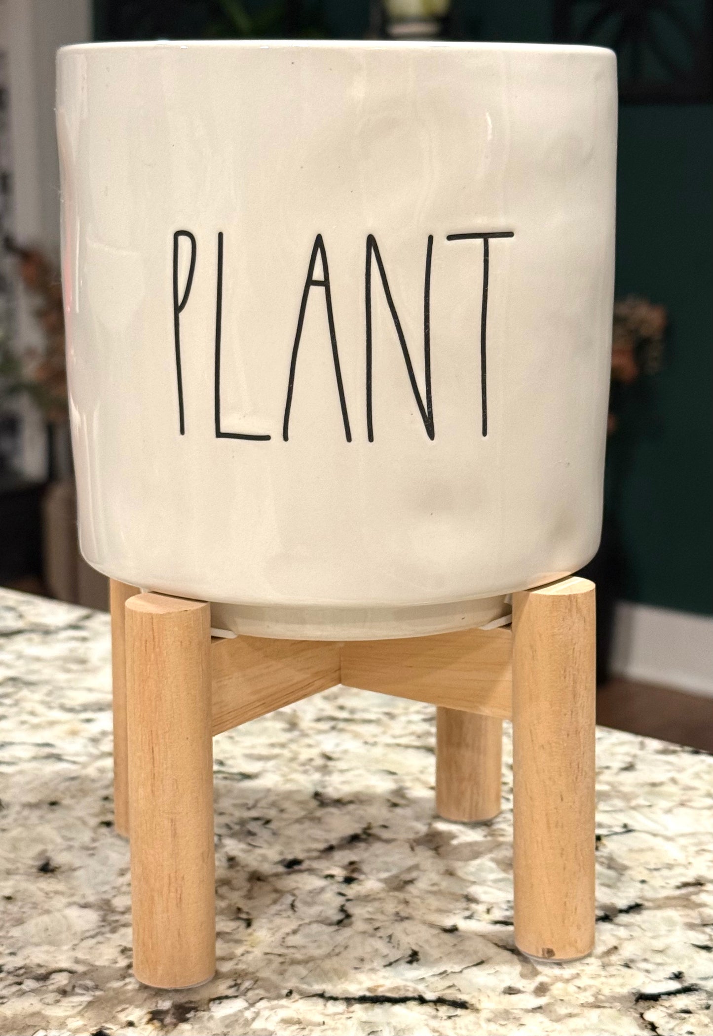 Rae Dunn white ceramic PLANT  garden planter pot with stand
