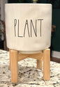 Rae Dunn white ceramic PLANT  garden planter pot with stand