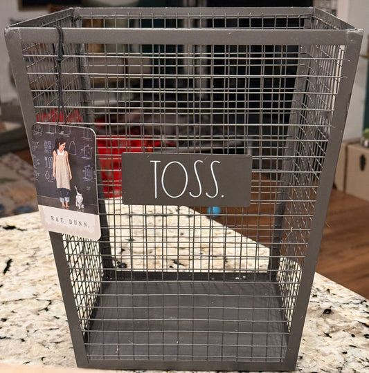 New Rae Dunn metal waste basket TOSS 12x10.25