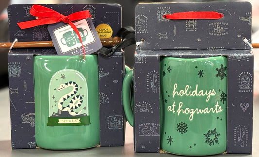 New Rae Dunn x Harry Potter ceramic Christmas coffee mug & wand stirer SLYTHERIN