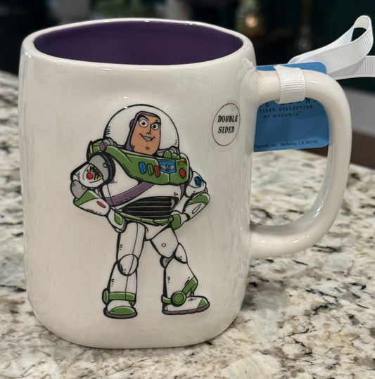 New Rae Dunn x Pixar’s Toy Story white ceramic coffee mug BUZZ LIGHTYEAR purple interior