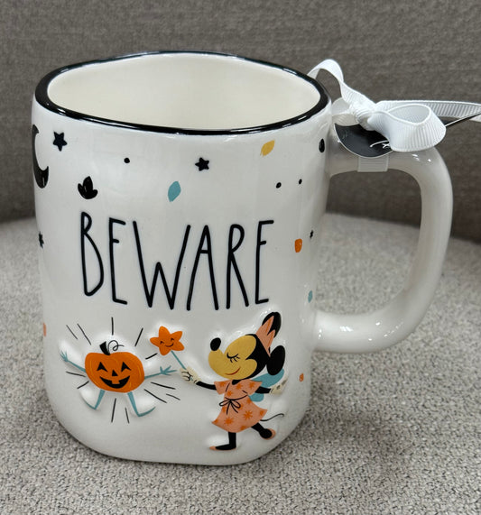 New Rae Dunn x Disney’s ceramic Minnie Mouse BEWARE Halloween coffee mug