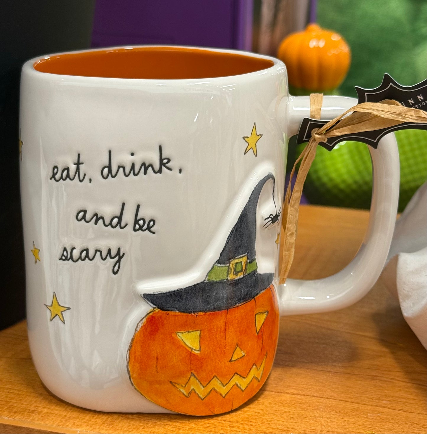New Rae Dunn ceramic Halloween coffee mug EAT, DRINK, and BE SCARY