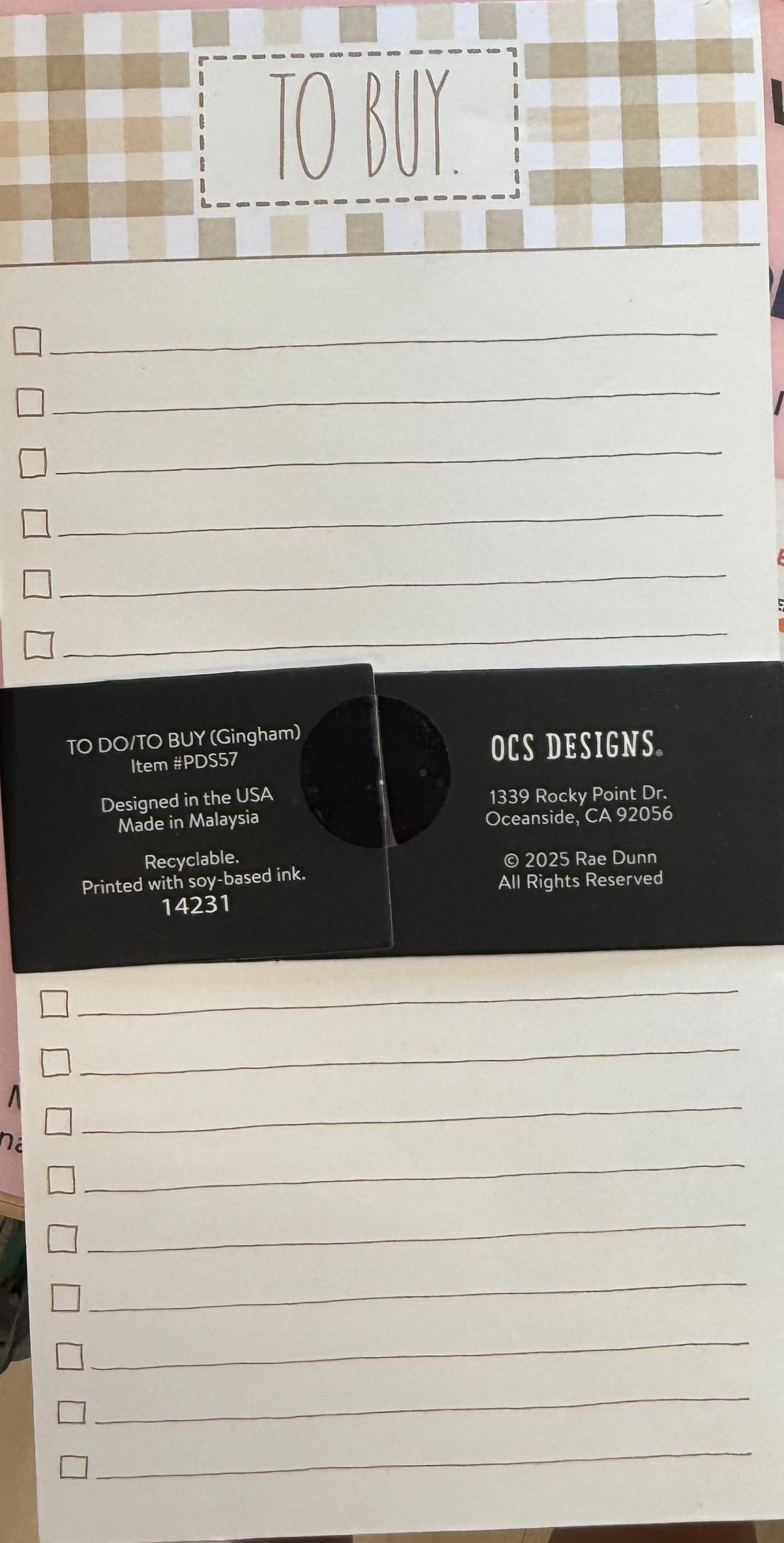 New Rae Dunn 200 sheet TO DO/TO BUY notepad set -plaid style