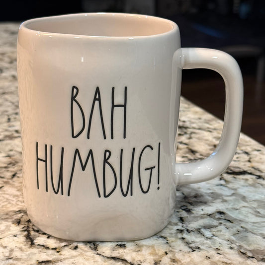 New Rae Dunn white ceramic coffee mug BAH HUMBUG!