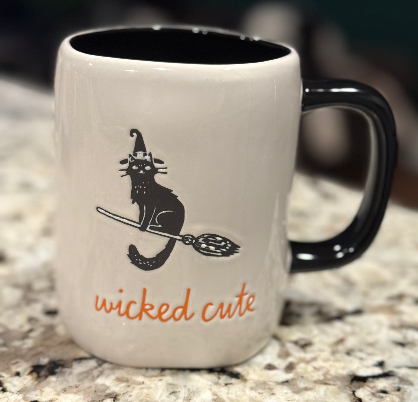 New Rae Dunn white ceramic Halloween cat coffee mug WICKED CUTE