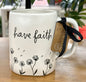 New Rae Dunn white matte ceramic floral coffee mug HAVE FAITH