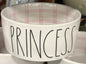 New Rae Dunn white ceramic plaid pink interior dog bowl 6” PRINCESS