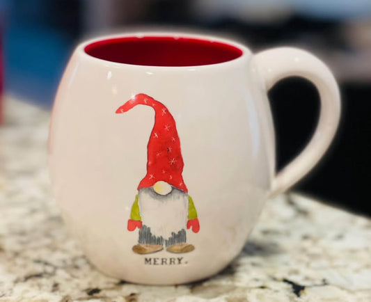 New Rae Dunn ceramic Christmas gnome canister mug MERRY