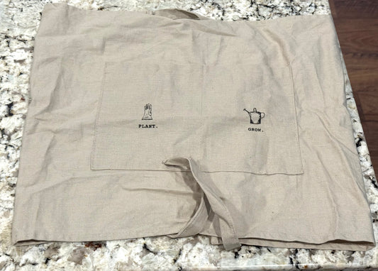 Rae Dunn taupe ICON gardening apron  with tie, pocket
