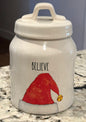 New Rae Dunn white ceramic Christmas 6” canister BELIEVE