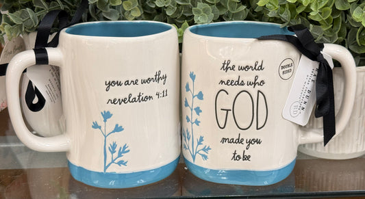 New Rae Dunn white ceramic coffee mug THE WORLD NEEDS WHO GOD MADE YOU TO BE