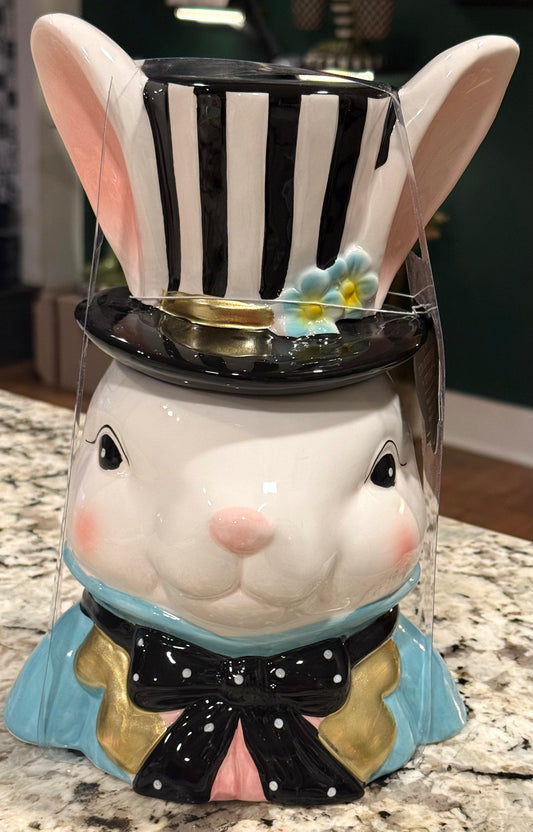 New black Strawberry Street Easter Bunny girl cookie jar decor 11x7.5