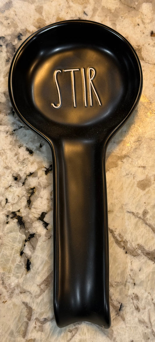 New Rae Dunn black ceramic spoon rest STIR