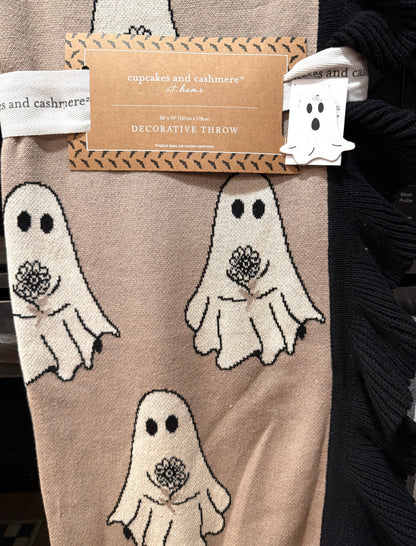 New Cupcakes and Cashmere 50x70 knit ruffled edge flower ghost Halloween throw blanket