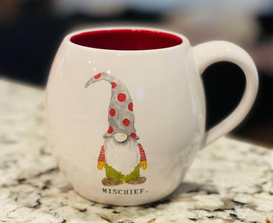 New Rae Dunn ceramic Christmas gnome canister mug MISCHIEF