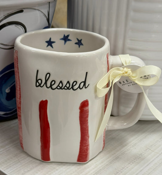 New Rae Dunn ceramic July 4th USA 🇺🇸 coffee mug BLESSED
