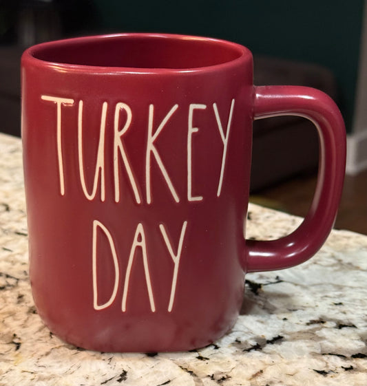 New Rae Dunn burgundy ceramic mug TURKEY DAY