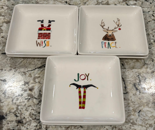 Rae Dunn ceramic retired WISH PEACE JOY 3-piece Christmas plate set