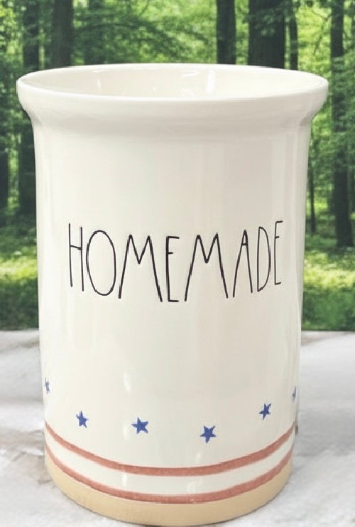 New Rae Dunn white striped ceramic July 4th  clay bottom utensil holder HOMEMADE