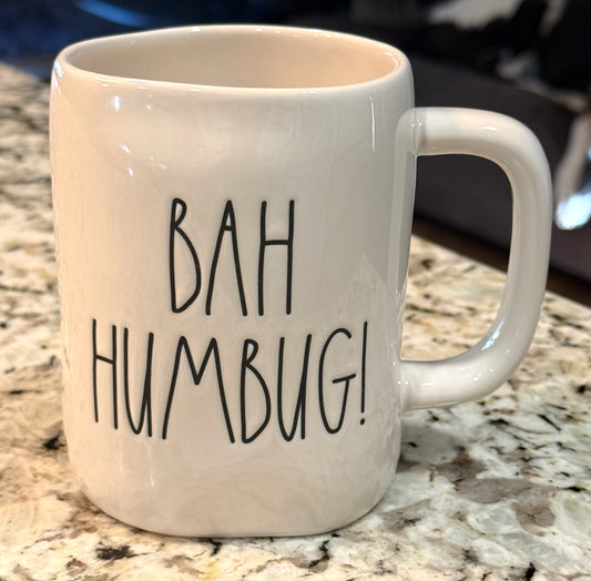 New Rae Dunn white ceramic coffee mug BAH HUMBUG!