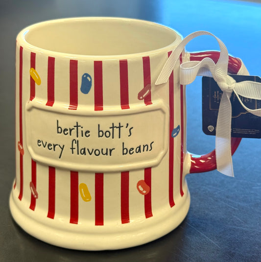 New Rae Dunn x Harry Potter ceramic red striped coffee mug BERTIE BOTT’S EVERY FLAVOUR BEANS